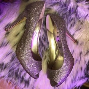 Something Bleu BHLDN Cleo Glitter Peep Toe Heels